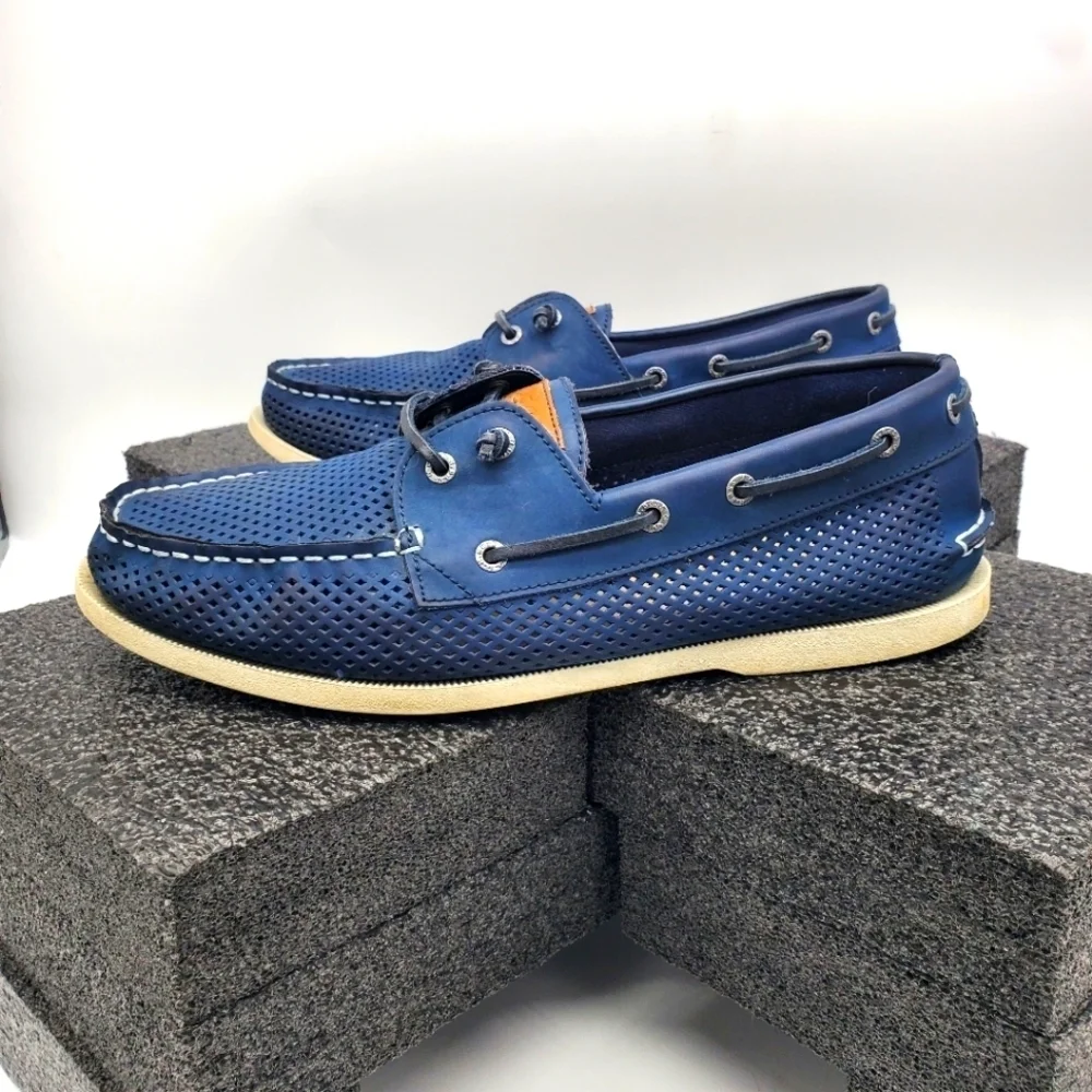 Bass Boat Shoes Men 11M Harbor Blue Perforated Slip On